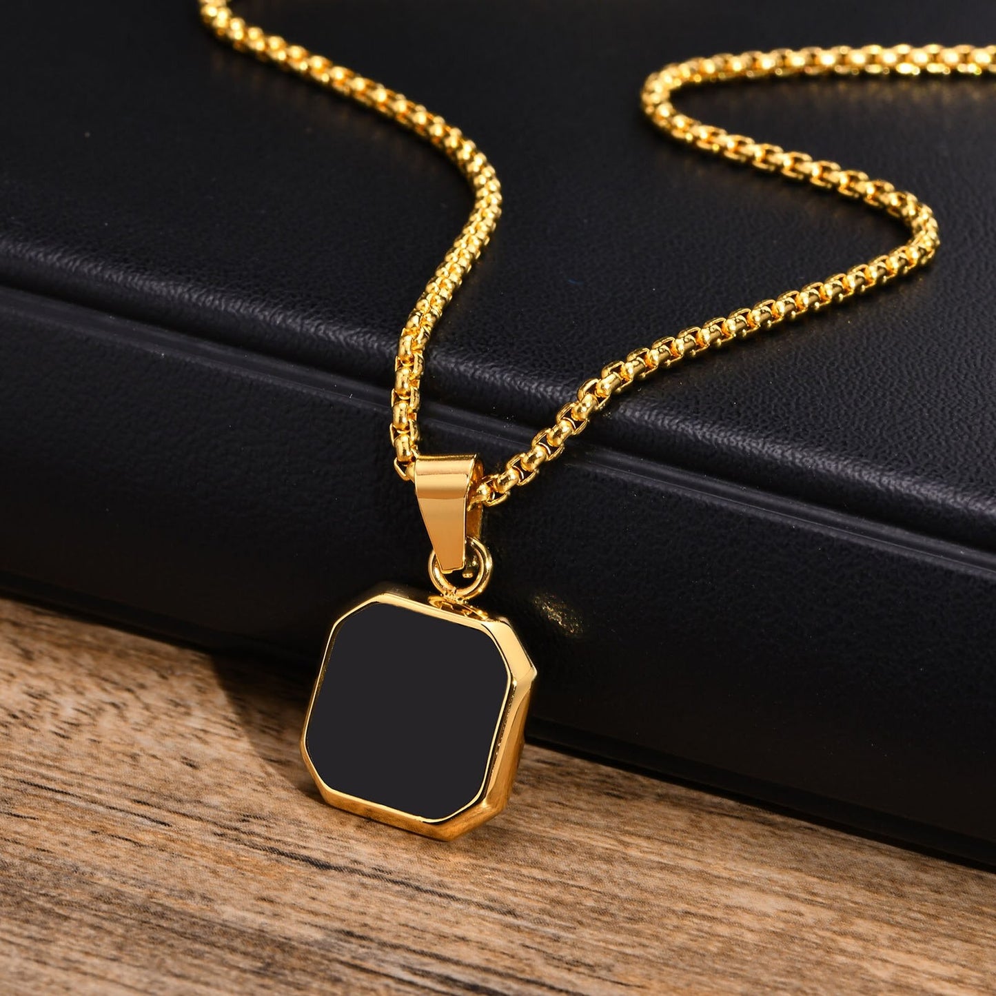 mens gold square pendant