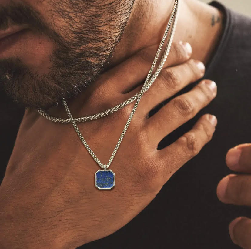 mens durable lapis square pendant