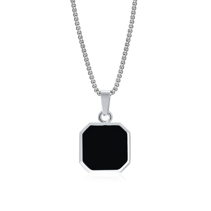 mens durable everyday wear square pendant silver